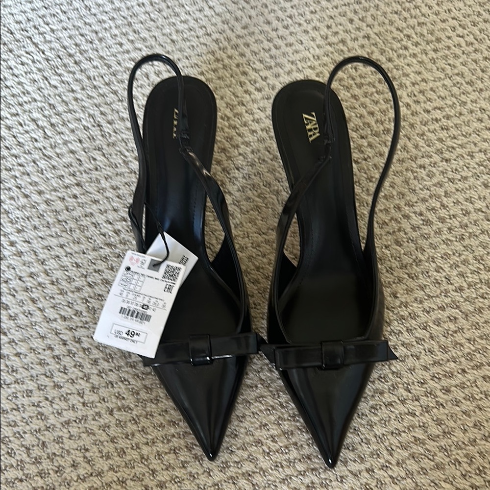 Zara pointed slingback pumps with bow